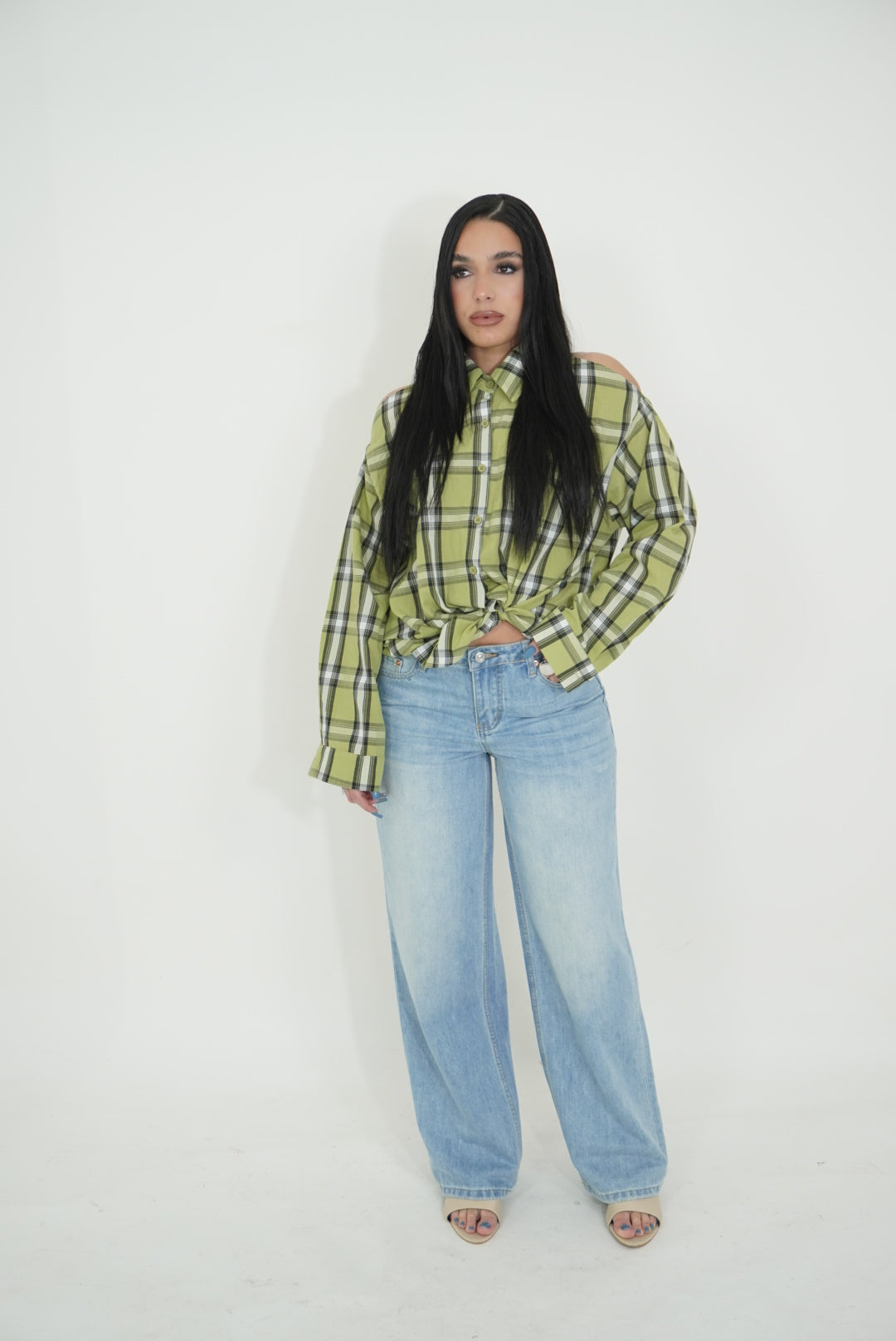 CAMICIA A QUADRI CON SPALLE SCOPERTE