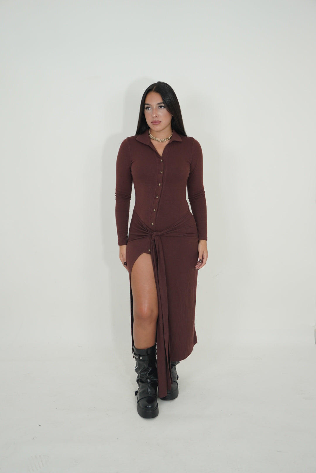 DRESS IN MAGLIA BORDEAUX